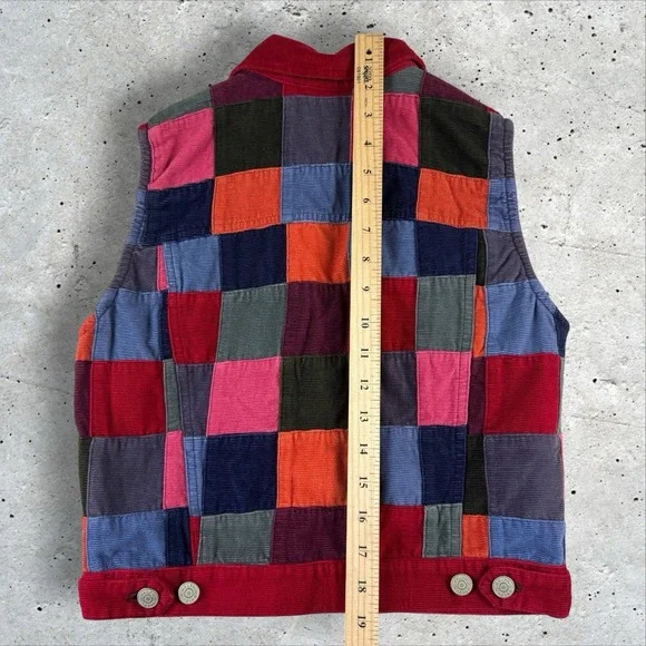 Vtg Y2K Ralph Lauren Colorful Corduroy Patchwork Quilted Vest Womens Sz S - Picture 4 of 5